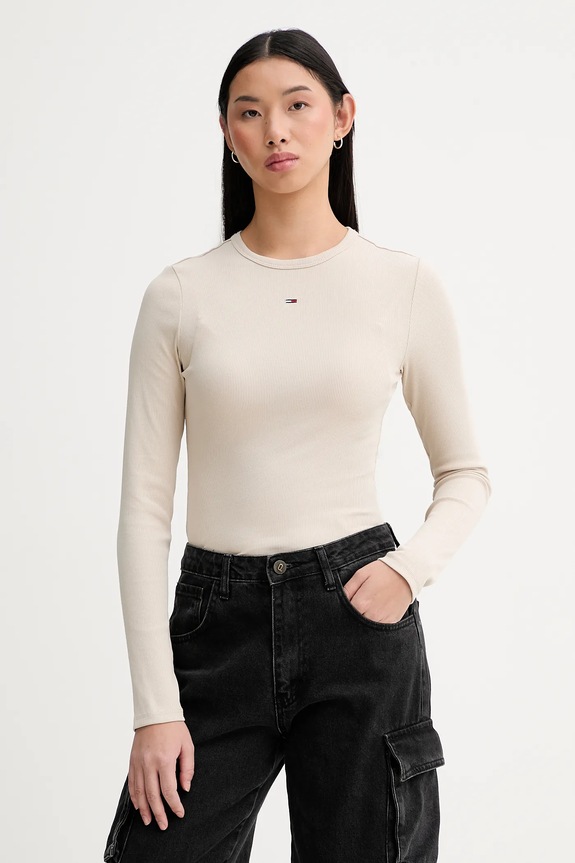 Блуза с дълги ръкави Tommy Jeans бежов DW0DW17387