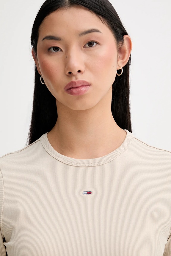 Блуза с дълги ръкави Tommy Jeans бежов DW0DW17387