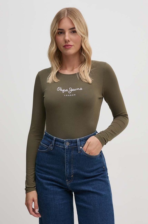 Tričko s dlouhým rukávem Pepe Jeans potisk zelená PL505203