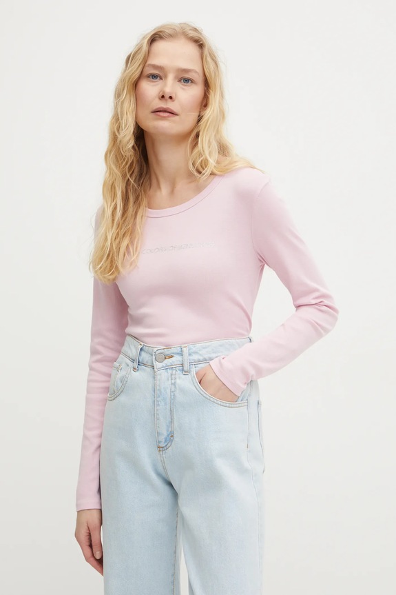 United Colors of Benetton longsleeve bawełniany różowy 3GA2E16G0