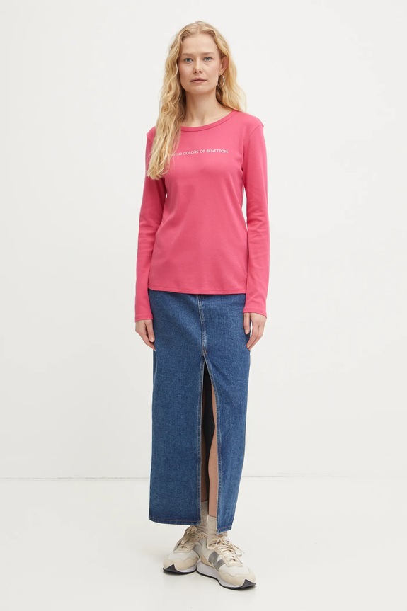 United Colors of Benetton longsleeve bawełniany 3GA2E16G0 różowy AW25