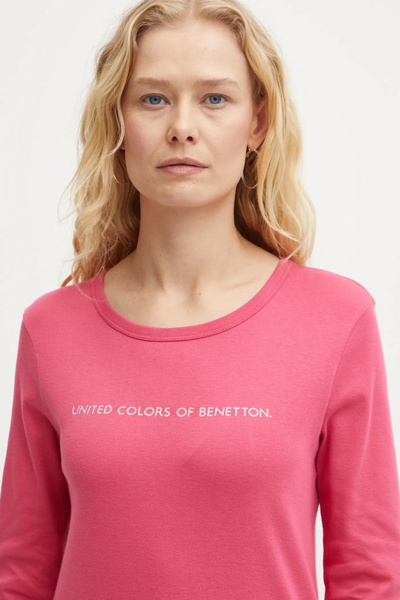 United Colors of Benetton longsleeve bawełniany różowy 3GA2E16G0