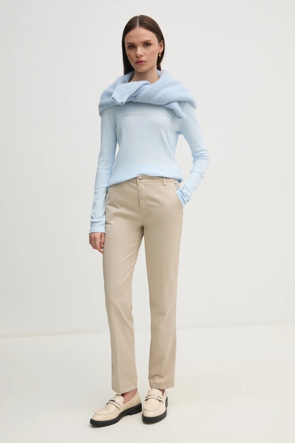 Bavlněné tričko s dlouhým rukávem United Colors of Benetton 3GA2E16G0 modrá AW25