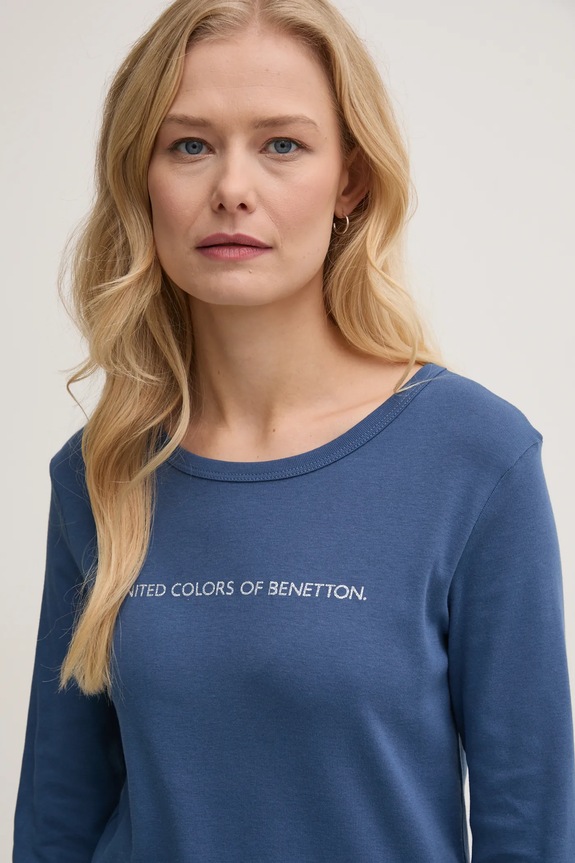 Βαμβακερή μπλούζα με μακριά μανίκια United Colors of Benetton βαμβάκι σκούρο μπλε 3GA2E16G0