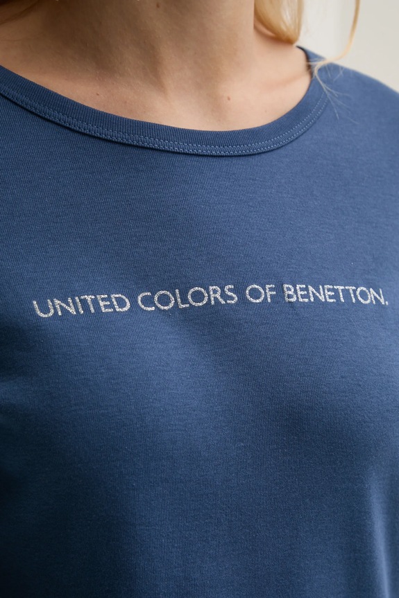 Βαμβακερή μπλούζα με μακριά μανίκια United Colors of Benetton 3GA2E16G0 σκούρο μπλε