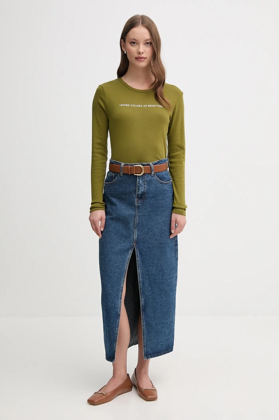 United Colors of Benetton longsleeve bawełniany 3GA2E16G0 zielony AW25