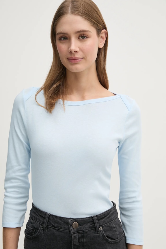 Памучна блуза с дълги ръкави United Colors of Benetton син 3GA2E16A1