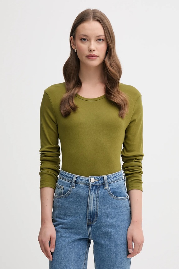 United Colors of Benetton longsleeve bawełniany bawełna zielony 3GA2E16F9