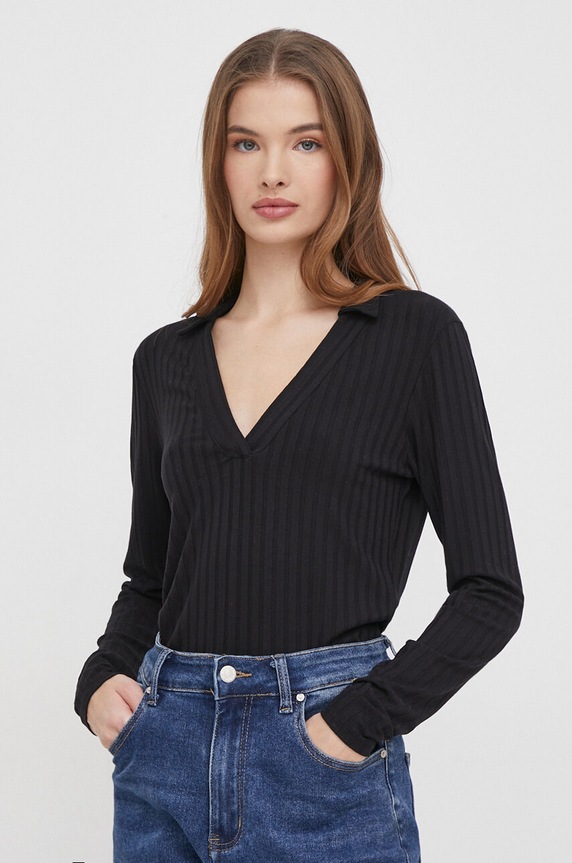 Tričko s dlouhým rukávem United Colors of Benetton slim černá 3RYCD400Y