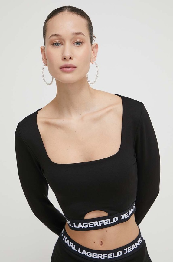 Karl Lagerfeld Jeans hosszú ujjú elasztánnal fekete 241J1703
