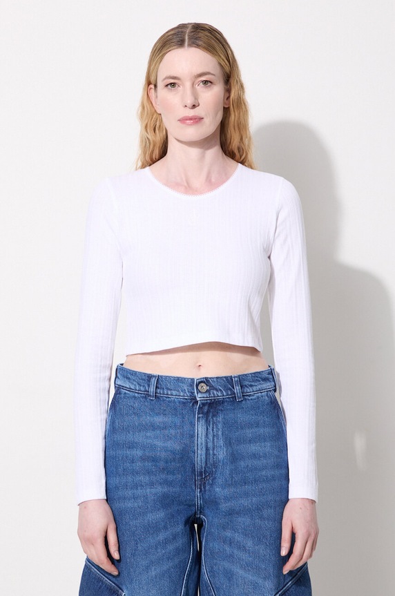 Памучна блуза с дълги ръкави JW Anderson Cropped Anchor Embroidery Longsleeve Top стандартна бял JO0211.PG1501.001