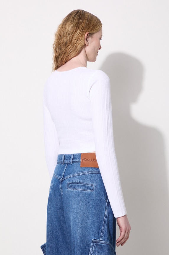 Дрехи Памучна блуза с дълги ръкави JW Anderson Cropped Anchor Embroidery Longsleeve Top JO0211.PG1501.001 бял