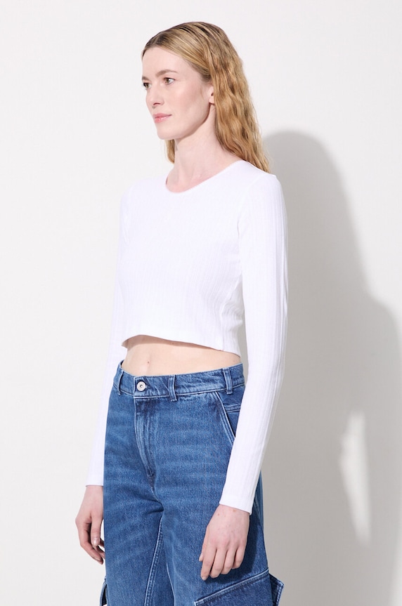 Памучна блуза с дълги ръкави JW Anderson Cropped Anchor Embroidery Longsleeve Top бял JO0211.PG1501.001