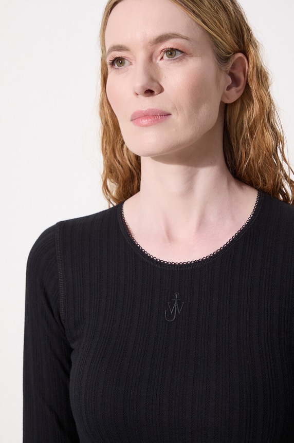 JW Anderson longsleeve bawełniany Cropped Anchor Embroidery Longsleeve Top JO0211.PG1501.999 czarny