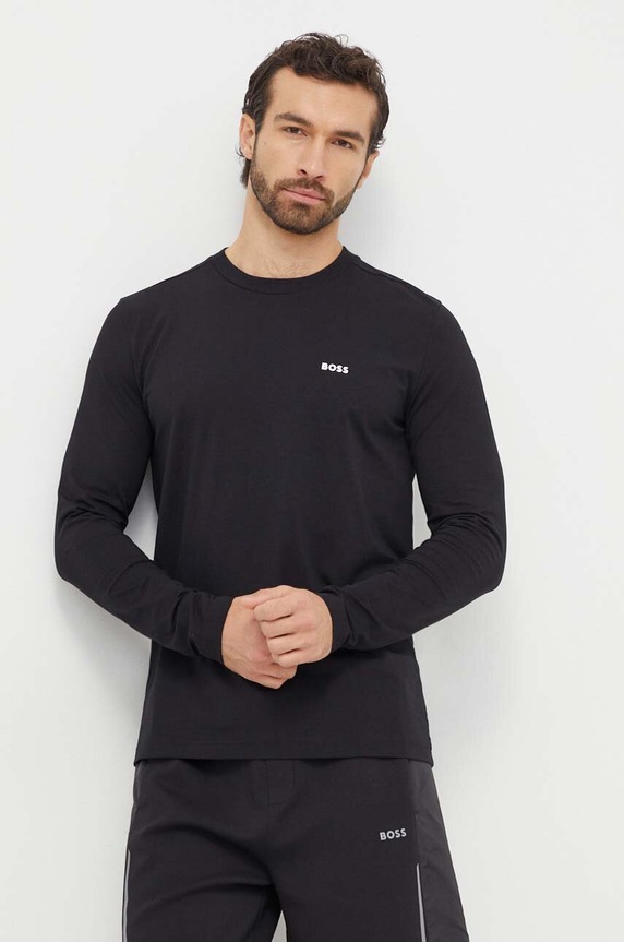 Tričko s dlhým rukávom Boss Green Tee Long jednofarebný čierna 50506365