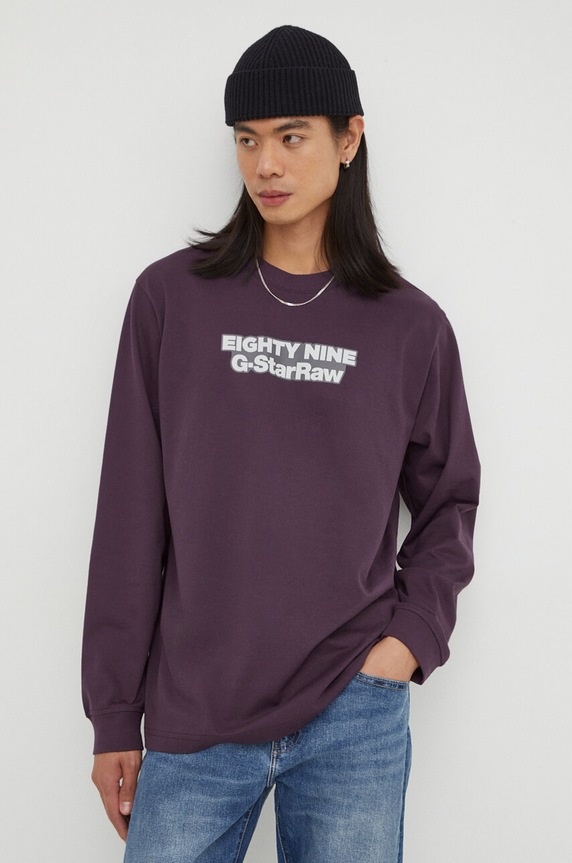 G-Star longsleeve bawełniany nadruk fioletowy D23886.C336