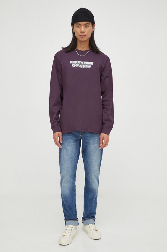 G-Star longsleeve bawełniany D23886.C336 fioletowy SS24