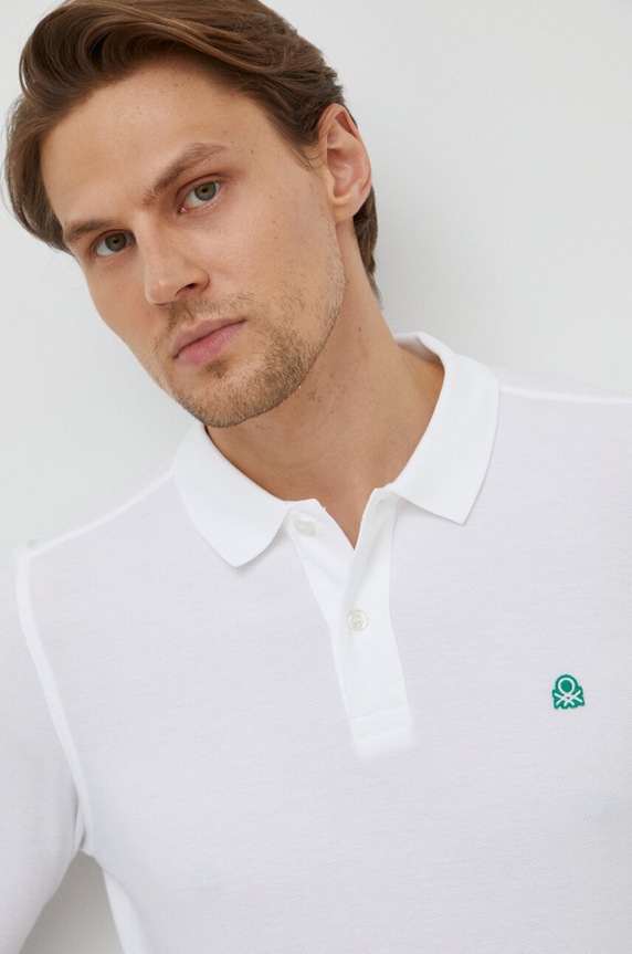 United Colors of Benetton longsleeve din bumbac alb 3089J3204