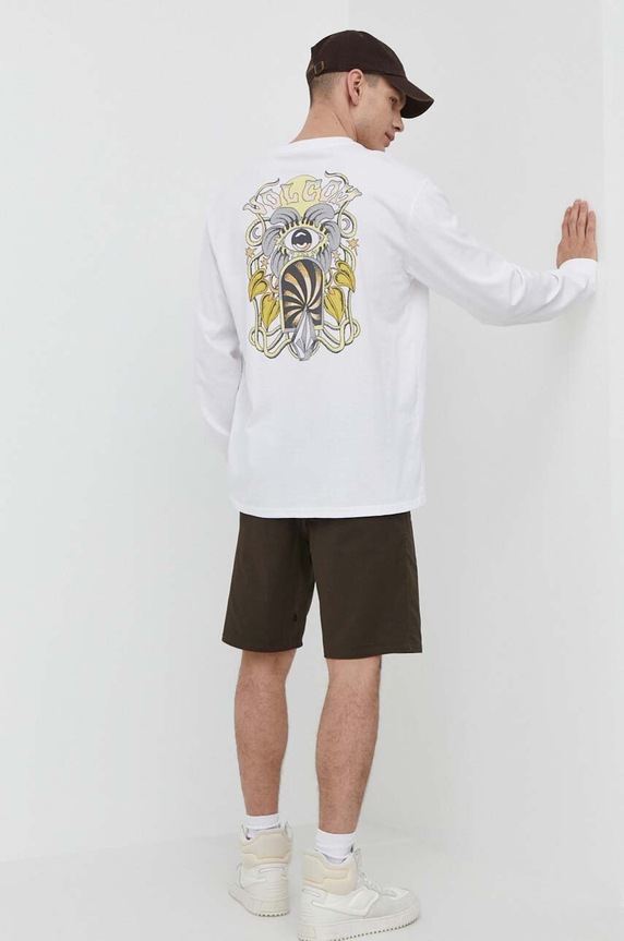 Volcom longsleeve bawełniany nadruk biały A3612406