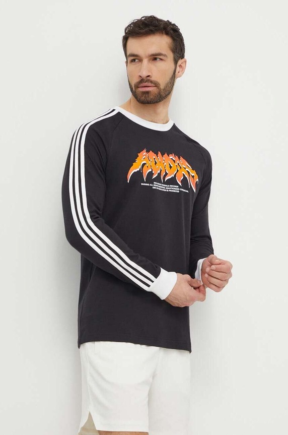 Bavlněné tričko s dlouhým rukávem adidas Originals Flames černá IS0206