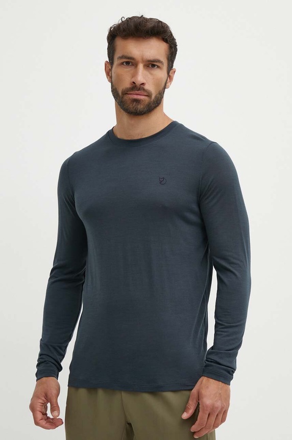 Sportovní tričko s dlouhým rukávem Fjallraven Abisko Wool hladký námořnická modř F87194.555