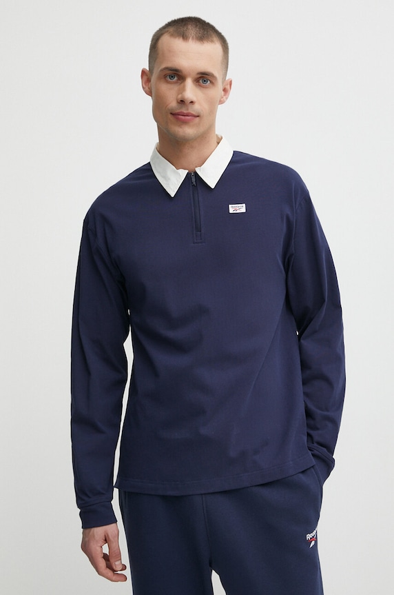 Bavlnené tričko s dlhým rukávom Reebok Court Sport jednofarebný tmavomodrá 100075580