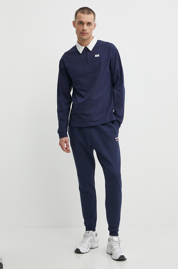 Bavlnené tričko s dlhým rukávom Reebok Court Sport 100075580 tmavomodrá SS24