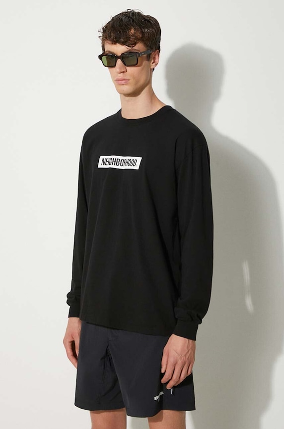 Памучна блуза с дълги ръкави NEIGHBORHOOD NH . Tee Longsleeve-2 черен 241PCNH.LT02