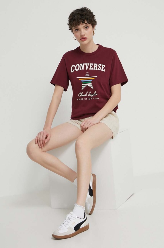 Памучна тениска Converse 10025627.A03 бордо SS24