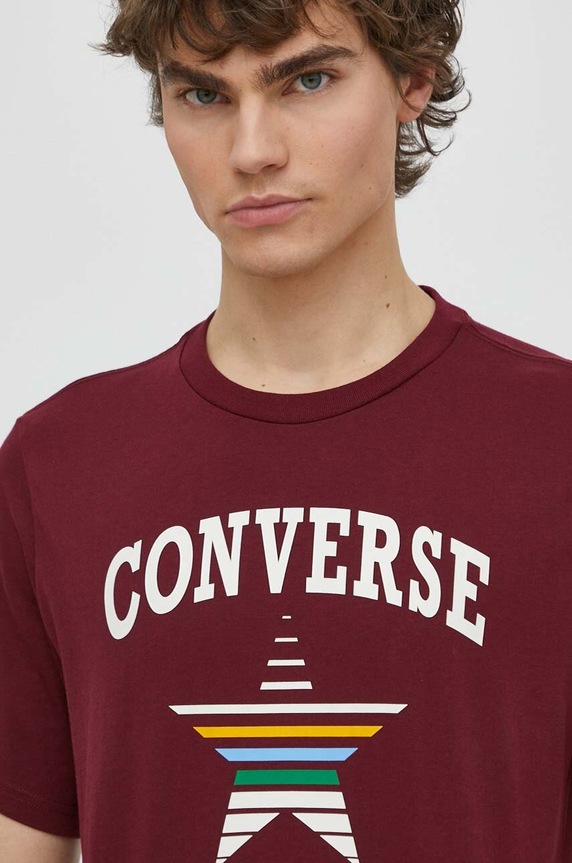 Памучна тениска Converse бордо 10025627.A03