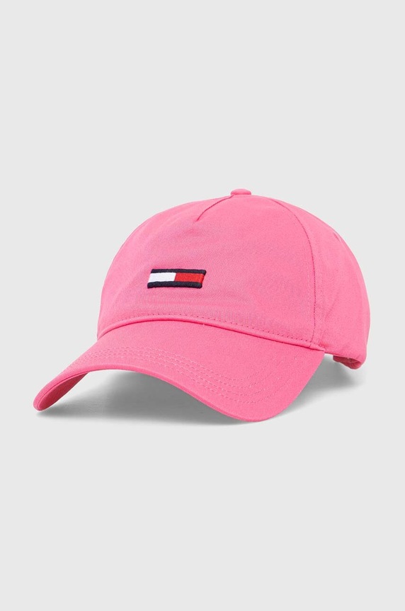 Tommy Jeans czapka z daszkiem bawełniana aplikacja różowy AW0AW15842
