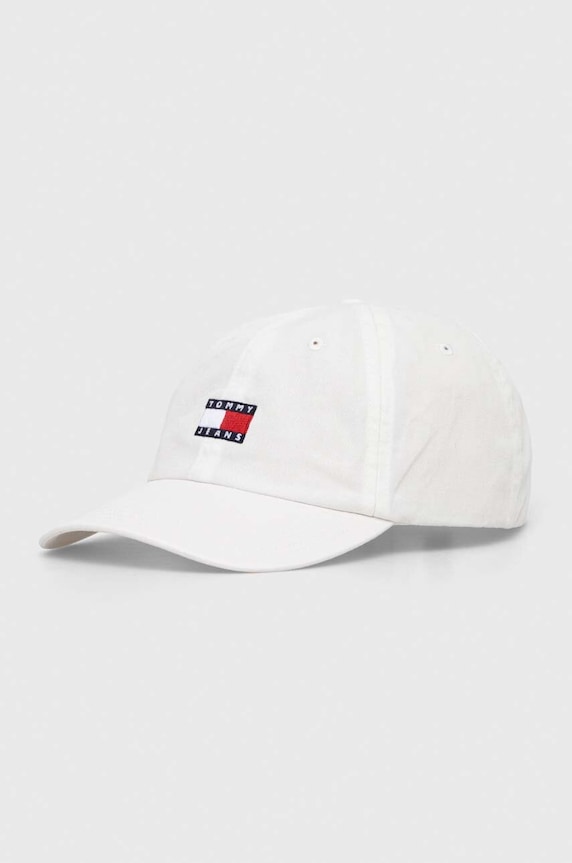 Βαμβακερό καπέλο του μπέιζμπολ Tommy Jeans απλικέ λευκό AW0AW15848