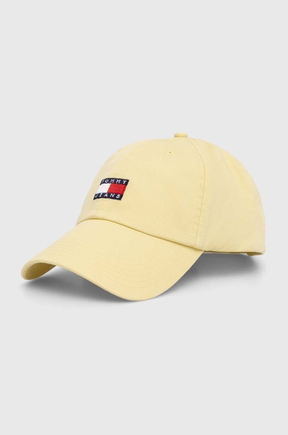 Tommy Jeans czapka z daszkiem bawełniana aplikacja żółty AW0AW15848