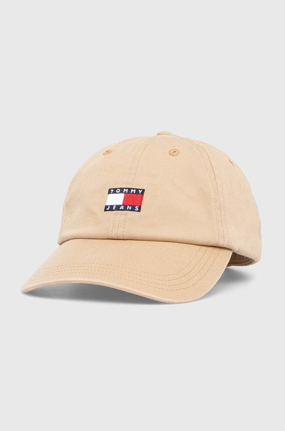 Tommy Jeans czapka z daszkiem bawełniana aplikacja beżowy AM0AM12020