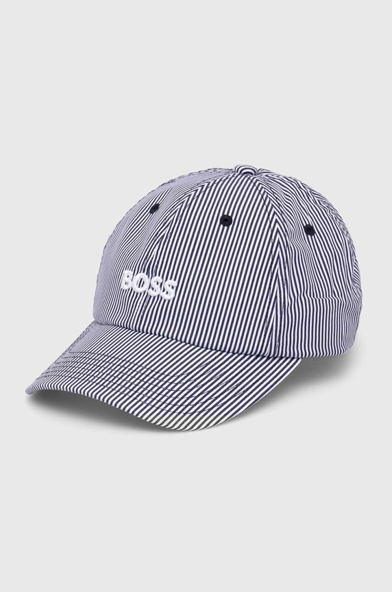 BOSS czapka bawełniana wzorzyste granatowy 50513203