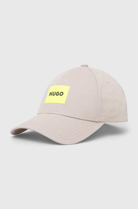 HUGO czapka z daszkiem bawełniana nadruk szary 50513365