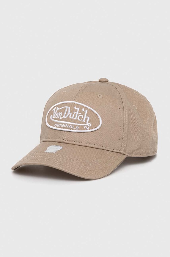 Von Dutch czapka z daszkiem bawełniana aplikacja beżowy 7030505