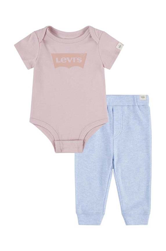 Levi's komplet bawełniany niemowlęcy LVN BATWING BODYSUIT SET nadruk różowy 6EK336.G