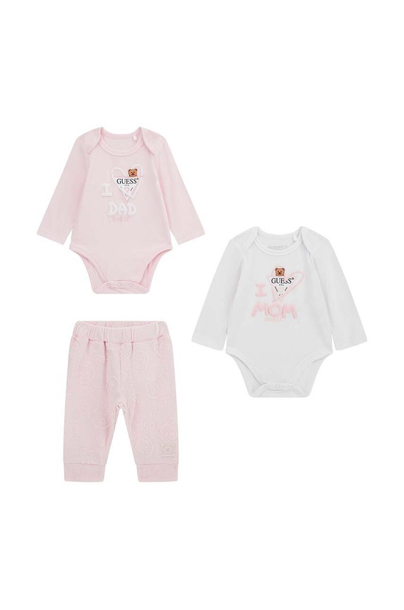Guess komplet bawełniany niemowlęcy nadruk różowy H4RW15.J1314.G.PPYH