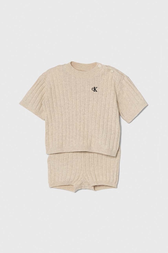 Dětská souprava se směsí lnu Calvin Klein Jeans pletenina béžová IN0IN00185.PPYH