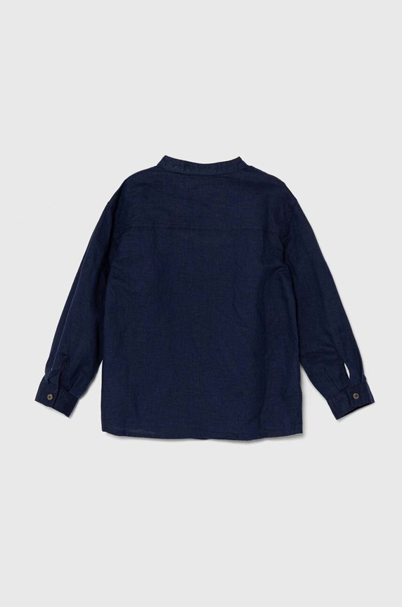 Παιδικό λινό πουκάμισο United Colors of Benetton 5OK4GQ01L.P.Seasonal σκούρο μπλε SS24