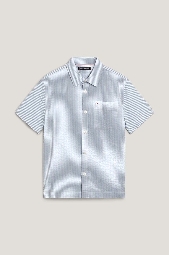 Dětská bavlněná košile Tommy Hilfiger krátký modrá KB0KB08953.128.176.PPYH