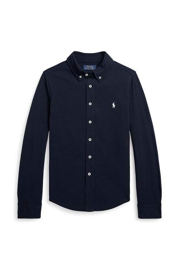 Παιδικό βαμβακερό πουκάμισο Polo Ralph Lauren μακρύ σκούρο μπλε 323914506001