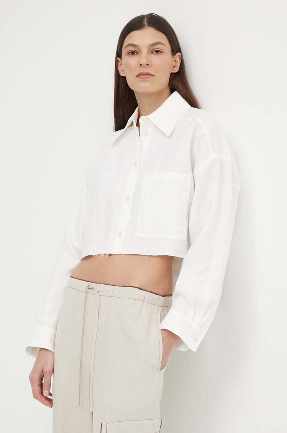 Πουκάμισο από λινό Drykorn DANU μακρύ μπεζ 87505.126086