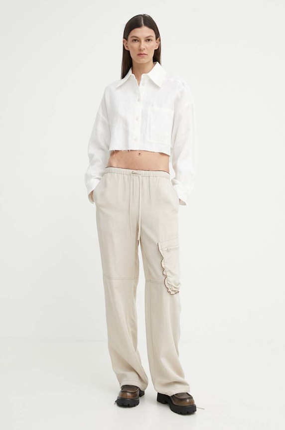 Πουκάμισο από λινό Drykorn DANU 87505.126086 μπεζ SS24