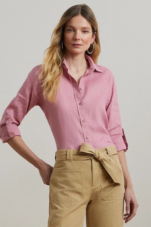 Lauren Ralph Lauren koszula damska lniana regular różowy 200782777