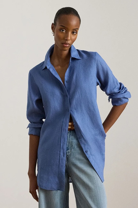 Lauren Ralph Lauren camicia da donna in lino blu 200782777