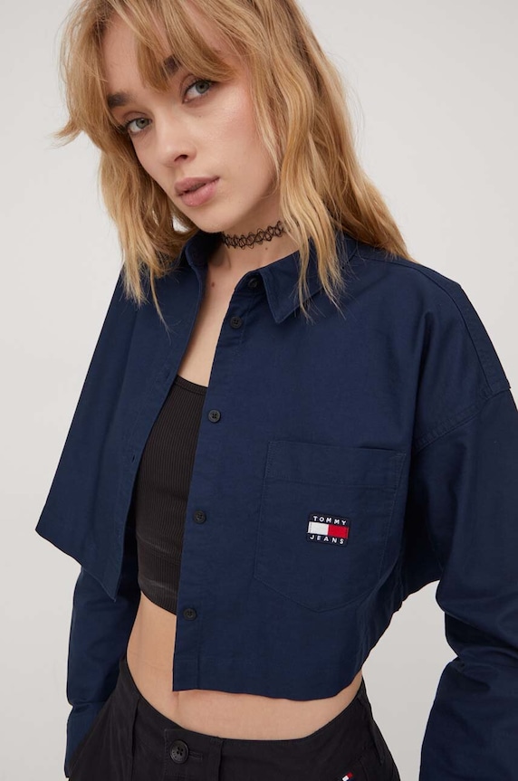 Tommy Jeans cămașă din bumbac lung bleumarin DW0DW17345