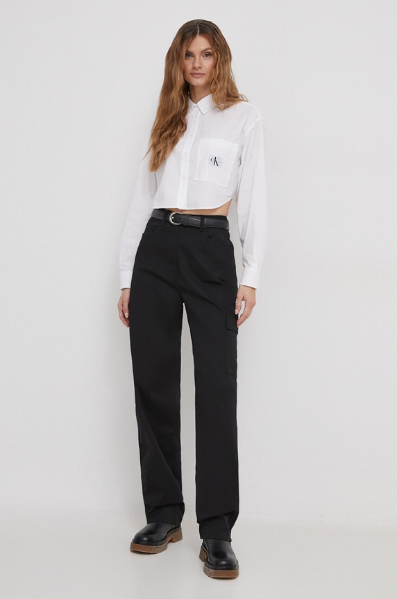 Bombažna srajca Calvin Klein Jeans J20J222614 bela AW24