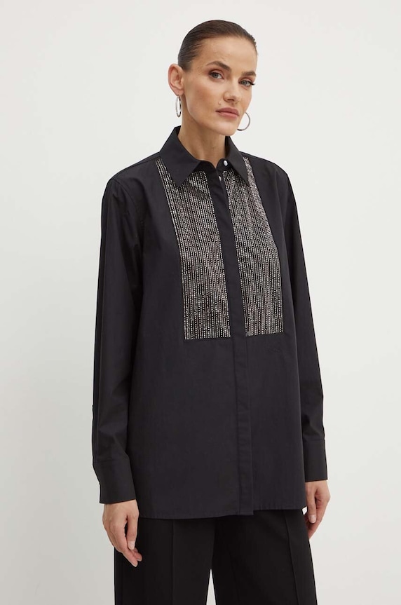 Karl Lagerfeld koszula bawełniana klasyczny czarny 240W1600